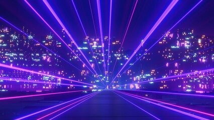 3d render of Cyber punk night city landscape concept. Light glowing on dark scene.  Night life. Technology network for 5g. Beyond generation and futuristic of Sci-Fi Capital city and building scene.