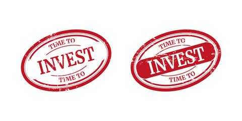 Time to invest red round grungy vintage isolated rubber stamp