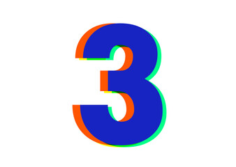 Numbers 3, Kids learning material on White Background. Isolated Easy to Cut.