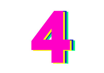 Numbers 4, Kids learning material on White Background. Isolated Easy to Cut.