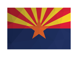 Vector illustration. Official ensign of Arizona (USA state). National flag with orange star on colorful background. Creative design in polygonal style with triangular shapes