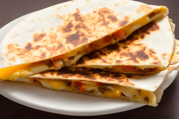 cheese quesadilla, a fatty snack food item, juicy and delicious, ready fast food