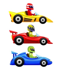 Stickers pour porte Course de voitures Sports cars with drivers on a white background.