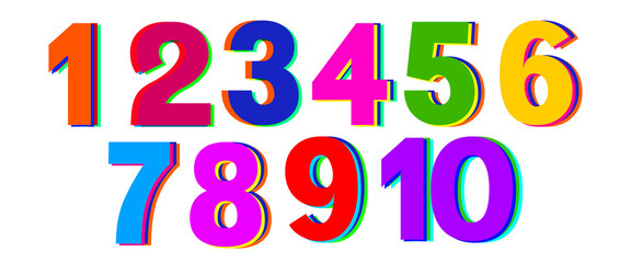 Isolated Number Counting 1 to 10 or One to Ten, Kids learning material on White Background. Isolated Easy to Cut.
