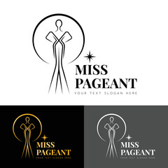 miss pageant logo with modern line The beauty queen pageant standing in circle shape vector design © ananaline