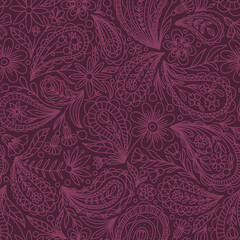 LILAC VECTOR SEAMLESS BACKGROUND WITH PINK PAISLEY CONTOUR PATTERN