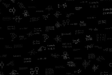 Mathematics, chemistry, physics. hand-drawn. scientific, educational expressions and equations.