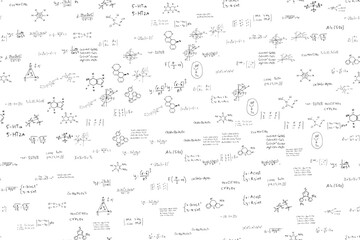 Mathematics, chemistry, physics. hand-drawn. scientific, educational expressions and equations.