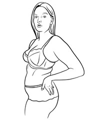 Line art illustration of body positive  woman in lingerie 