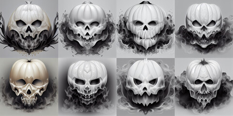 Pumpkin skull smoke effects collection. concept art for halloween ghost.