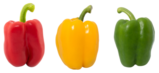 Fresh vegetables Three sweet Red, Yellow, Green Peppers isolated