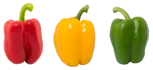 Fotobehang Fresh vegetables Three sweet Red, Yellow, Green Peppers isolated © EmBaSy