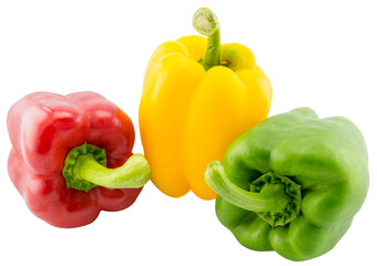 Fresh vegetables Three sweet Red, Yellow, Green Peppers isolated