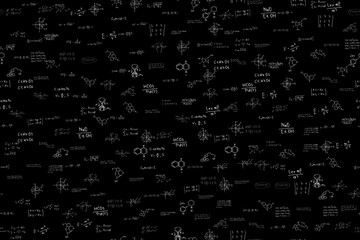 Mathematics, chemistry, physics. hand-drawn. scientific, educational expressions and equations.