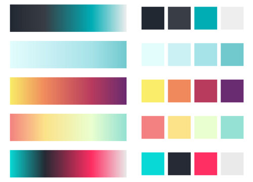 Popular color palette. An example of a color scheme. Forecast of the future color trend template. Gradient and solid color composition for modern design. Vector Eps 10.
