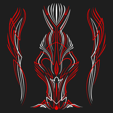 Set of Pinstriping Motorcycle and Car vintage hand drawn and car pinstripe art. Modern tribal illustration. For vinyl sticker, painting template, tattoo, apparel, merchandise. Vector eps 10
