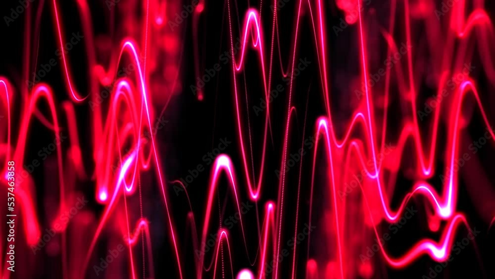 Fototapete red particles wave flow with dust and bokeh shimmering looped animation. abstract motion background 