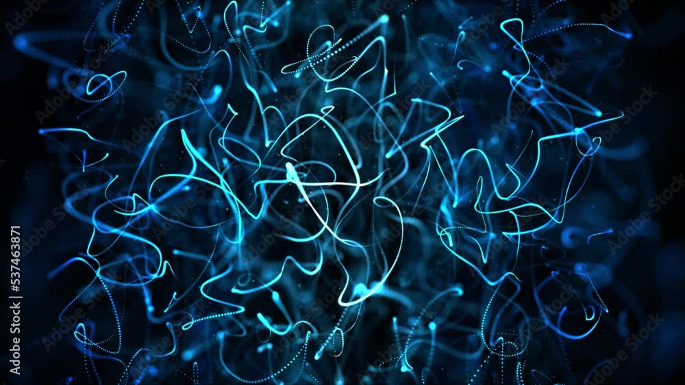 Poster blue particles wave flow with dust and bokeh shimmering looped animation. abstract motion background