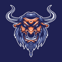 Angry Minotaur Head Mascot Illustration