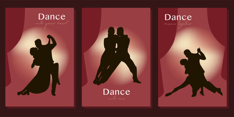 Tango Poster. Elegant couple dancing tango. silhouette of dancing man and woman Vector illustration
