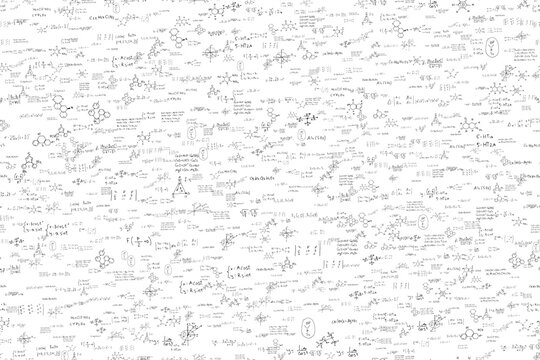 Mathematics, chemistry, physics. hand-drawn. scientific, educational expressions and equations.