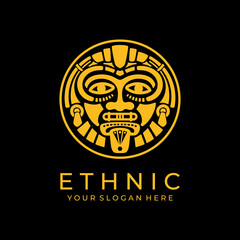 Ethnic mask logo. Aztec and Mayan mask logo for business. Cultural vector design in a minimalistic style. Vector illustration