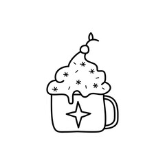 Christmas line icon from the Christmas camping series. Happy Holidays symbol and elements. Stock winter vector. Enamel mug