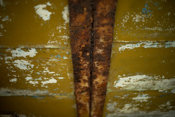 Rusty ceiling. Steel rust beam. Roof details.