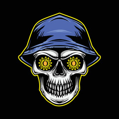 Skull With Hat Bucket Illustration