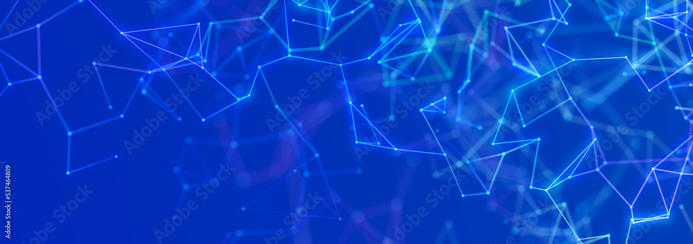 Poster technology background with glowing defocused particles. big data. digital background. 3d