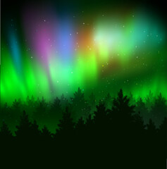 Winter landscape background with northern lights