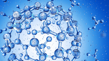 Fototapeta premium Abstract blue connected glass bubbles molecule background. 3D Rendering 