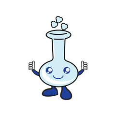 illustration of a laboratory bottle made into a cartoon character mascoot.