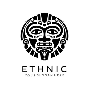 Ethnic mask logo. Aztec and Mayan mask logo for business. Cultural vector design in a minimalistic style. Vector illustration