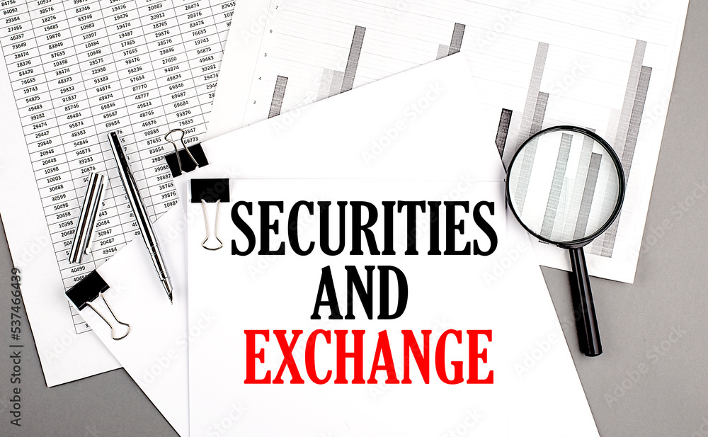 Poster securities and exchange text on paper on chart background