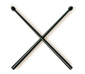 Drumsticks. Crossed wooden drumsticks. Percussion musical instrument. Rock or jazz equipment.