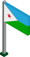 Djibouti Flag on Flagpole in Isometric dimension.
