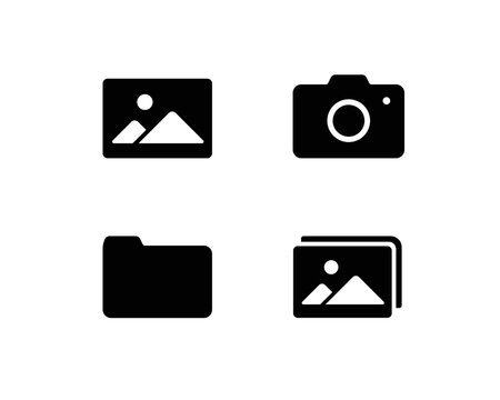 写真や画像のアイコンのセット　カメラ　イメージ　アルバム　ピクチャ　フォト　ピクトグラム　マーク