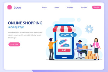 Obraz na płótnie Canvas Online shopping concept. e-commerce concept, buying online store, online application store. Flat vector template Style Suitable for Web Landing Page.