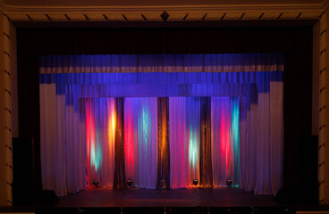 theater Stage light and curtain, lighting and spotlights.