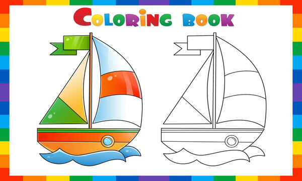 Coloring Page Outline Of cartoon sail ship. Images of transport for children. Coloring book for kids