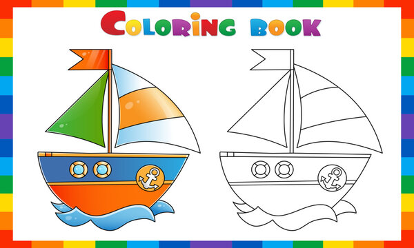 Coloring Page Outline Of cartoon sail ship. Images of transport for children. Coloring book for kids