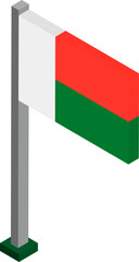 Madagascar Flag on Flagpole in Isometric dimension.