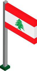 Lebanon Flag on Flagpole in Isometric dimension.