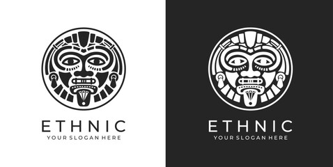 Ethnic mask logo. Aztec and Mayan mask logo for business. Cultural vector design in a minimalistic style. Vector illustration