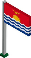 Kiribati Flag on Flagpole in Isometric dimension.
