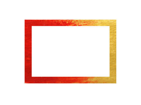 watercolor painting square frame gold and red abstract hand drawn. png background. asian style.

