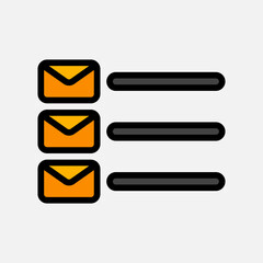 Email list icon in filled line style, use for website mobile app presentation