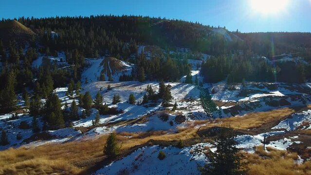 Aerial Footage Of Snow Covered Mountains Near Central City Colorado.