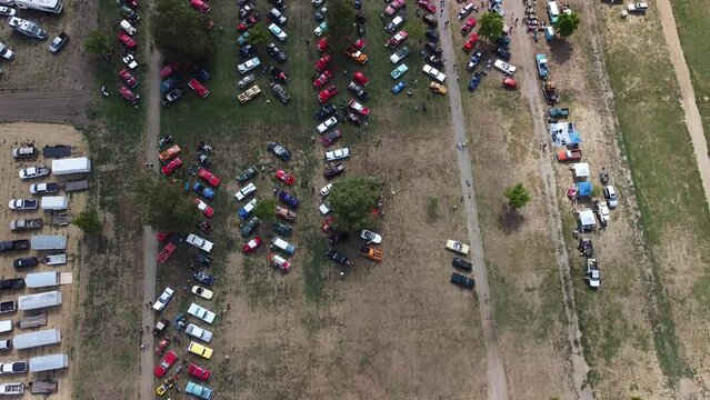 Aerial Classic Car Show Above Angled 4K Showing Great Colours